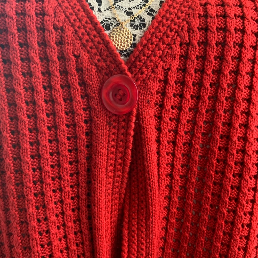 Vintage Trendy One Button Solid Red Cardigan Sz 1x - image 6
